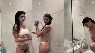 Mia Khalifa wet shirt shower striptease