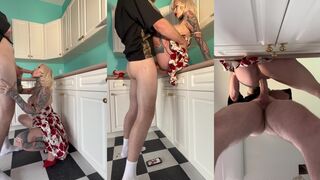 pinuppixie hard stuffed in the kitchen